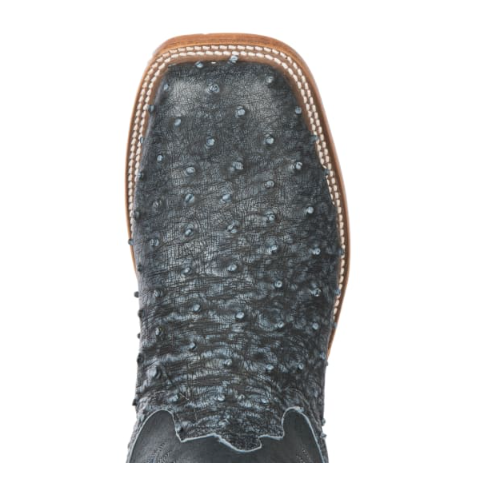 Men's Anderson Bean Black Safari Full Quill Ostrich Wide Square Toe Exotic Cowboy Boots-BLACK