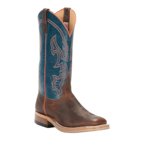 Men's Anderson Bean Briar Brown and Teal Wide Square Toe Cowboy
