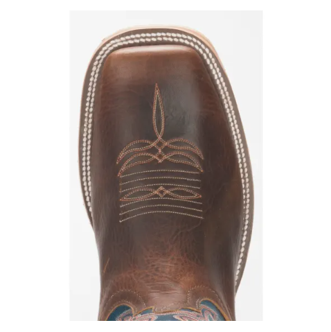 Men's Anderson Bean Briar Brown and Teal Wide Square Toe Cowboy Boot-BROWN