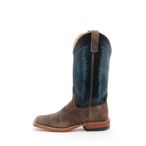 Men's Anderson Bean River Rock Grey Suede and Black Wide Square Toe Cowboy Boot-DISTRESS