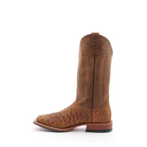 Men's Anderson Bean Tan Full Quill Ostrich with Black Hybrid Sole Square Toe Cowboy Boots-TAN
