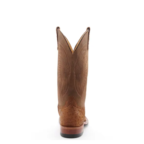Men's Anderson Bean Tan Full Quill Ostrich with Black Hybrid Sole Square Toe Cowboy Boots-TAN