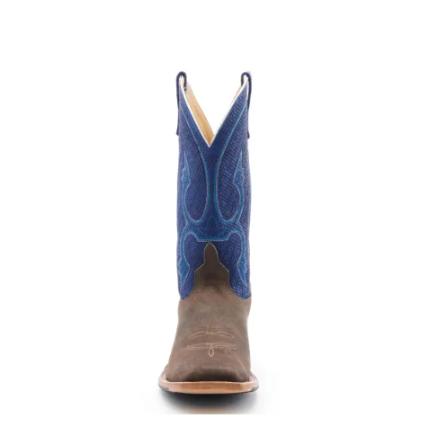 Men's Anderson Bean Natural Boar Tan and Blue Wide Square Toe Cowboy Boot-TAN