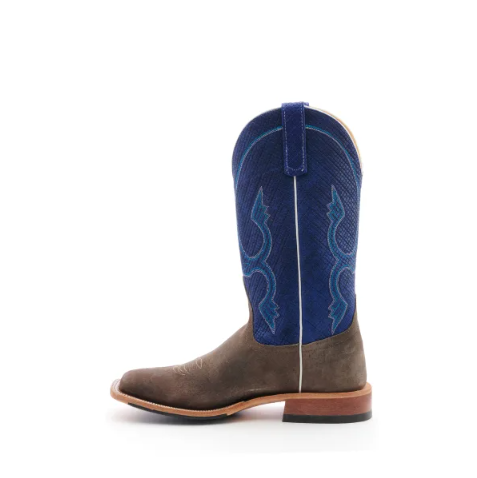 Men's Anderson Bean Natural Boar Tan and Blue Wide Square Toe Cowboy Boot-TAN