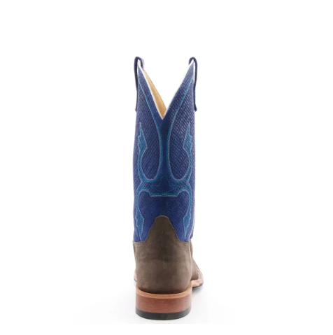 Men's Anderson Bean Natural Boar Tan and Blue Wide Square Toe Cowboy Boot-TAN