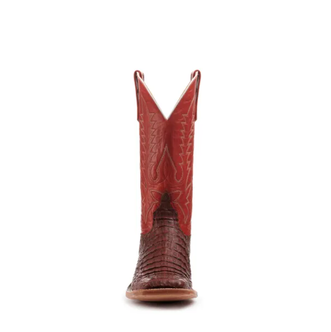 Men's Anderson Bean Rust Lux Hornback Caiman and Red Wide Square Toe Exotic Cowboy Boots-RUST