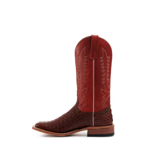 Men's Anderson Bean Rust Lux Hornback Caiman and Red Wide Square Toe Exotic Cowboy Boots-RUST