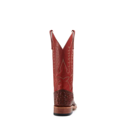 Men's Anderson Bean Rust Lux Hornback Caiman and Red Wide Square Toe Exotic Cowboy Boots-RUST