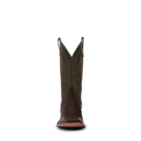 Men's Anderson Bean Chocolate Lux Hornback Caiman and Chocolate Wide Square Toe Exotic Cowboy Boots-
