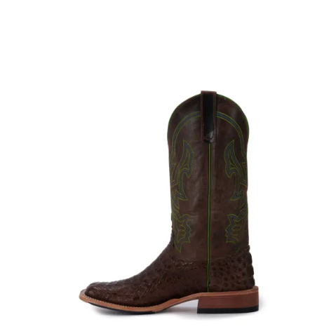 Men's Anderson Bean Chocolate Lux Hornback Caiman and Chocolate Wide Square Toe Exotic Cowboy Boots-
