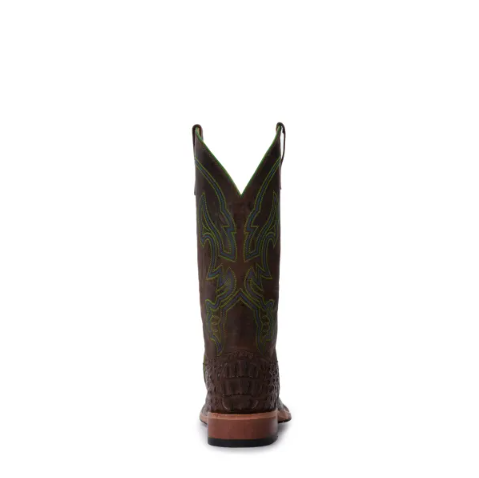 Men's Anderson Bean Chocolate Lux Hornback Caiman and Chocolate Wide Square Toe Exotic Cowboy Boots-