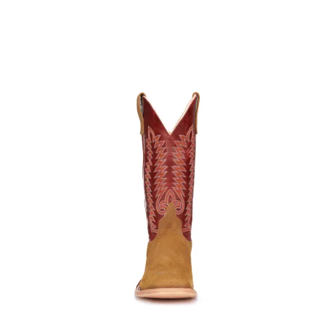 Men's Anderson Bean Saraha Tan Suede and Red Wide Square Toe Cowboy Boots-TAN