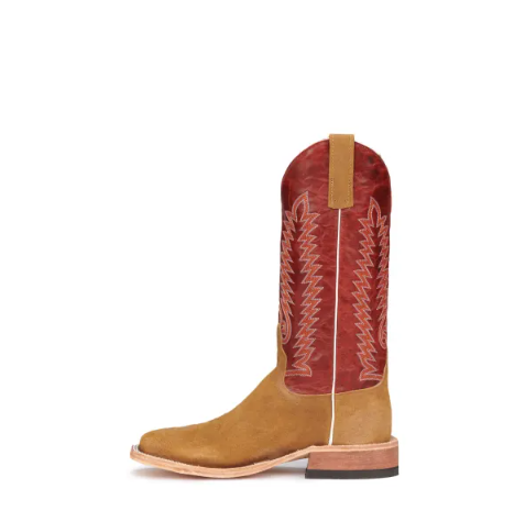 Men's Anderson Bean Saraha Tan Suede and Red Wide Square Toe Cowboy Boots-TAN
