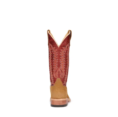 Men's Anderson Bean Saraha Tan Suede and Red Wide Square Toe Cowboy Boots-TAN