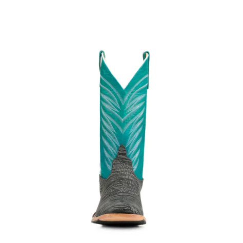 Men's Anderson Bean Washed Black and Turquoise Hybrid Sole Square Toe Cowboy Boots-BLACK
