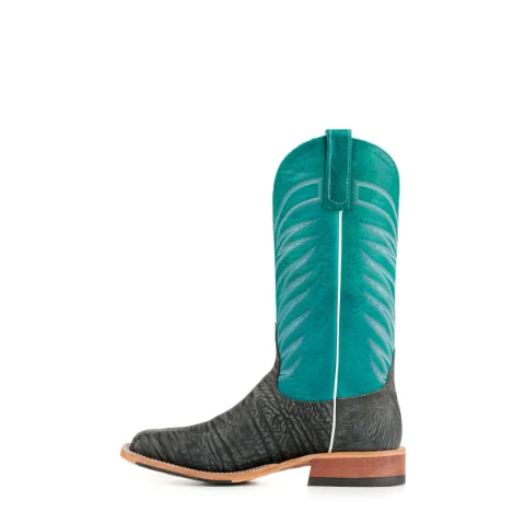 Men's Anderson Bean Washed Black and Turquoise Hybrid Sole Square Toe Cowboy Boots-BLACK
