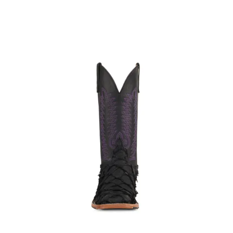 Men's Anderson Bean Black Pirarucu Wide Square Toe Exotic Cowboy Boots-BLACK