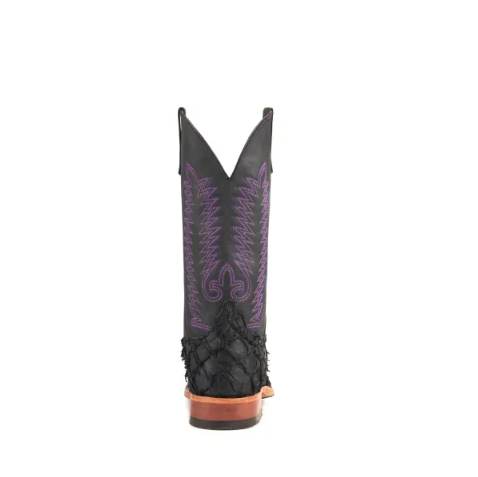 Men's Anderson Bean Black Pirarucu Wide Square Toe Exotic Cowboy Boots-BLACK