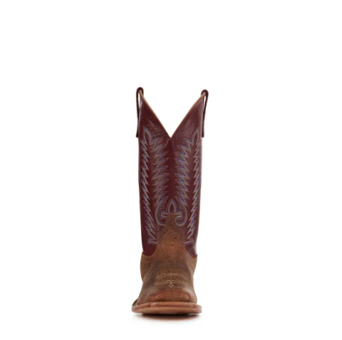 Men's Anderson Bean Geronimo Brown Bison and Sangria Wine Square Toe Cowboy Boots-TAN