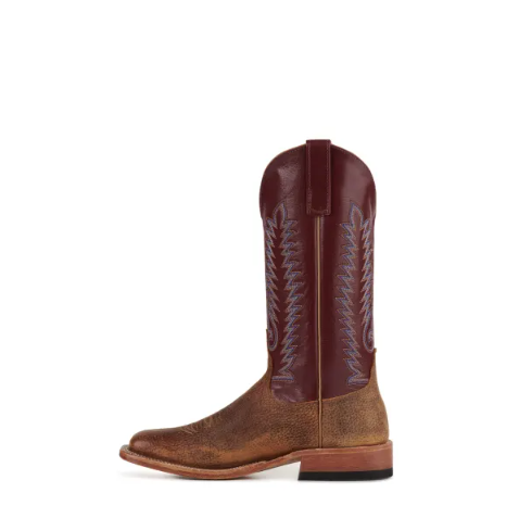 Men's Anderson Bean Geronimo Brown Bison and Sangria Wine Square Toe Cowboy Boots-TAN