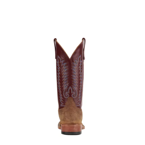 Men's Anderson Bean Geronimo Brown Bison and Sangria Wine Square Toe Cowboy Boots-TAN
