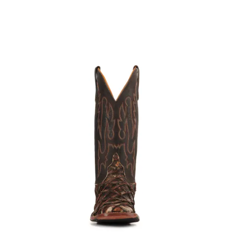 Men's Anderson Bean Black and Rusty Brown Big Bass Wide Square Toe Exotic Cowboy Boot-RUST
