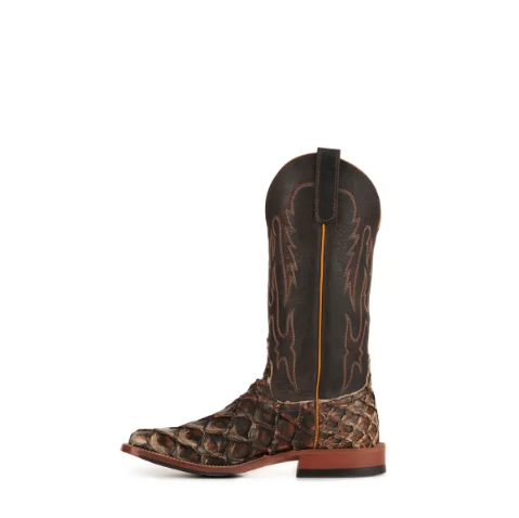 Men's Anderson Bean Black and Rusty Brown Big Bass Wide Square Toe Exotic Cowboy Boot-RUST