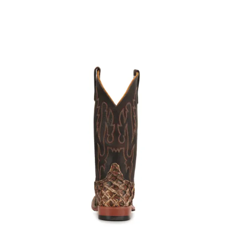 Men's Anderson Bean Black and Rusty Brown Big Bass Wide Square Toe Exotic Cowboy Boot-RUST