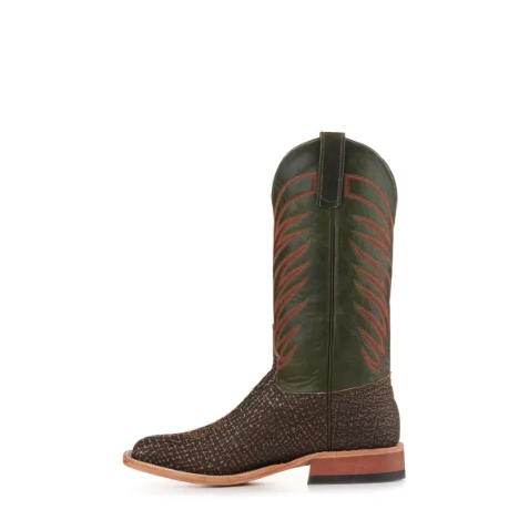 Men's Anderson Bean Emerald Green and Tan Safari Shark Wide Square Toe Cowboy Boots-TAN