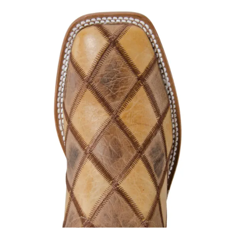 Men's Anderson Bean Horse Power Crazy Train Brown Patchwork Wide Square Toe Cowboy Boots-BROWN