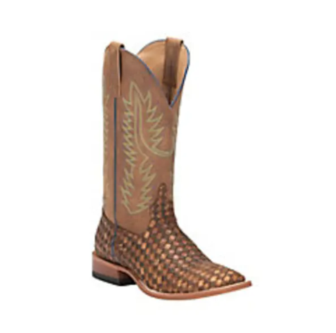 Men's Anderson Bean Horse Power Toast and Honey Woven Square Toe Cowboy Boots-BROWN
