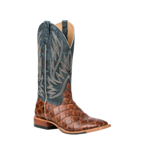 Men's Anderson Bean Horse Power Cognac Fish Print and Blue Doubl