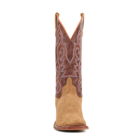 Men's Anderson Bean Horse Power Camel Roughout and Chocolate Wide Square Toe Cowboy Boots-CAMEL
