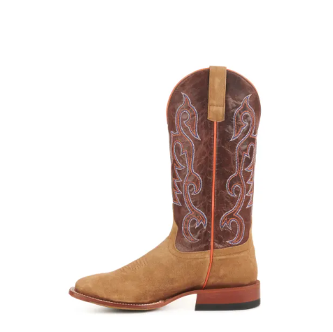Men's Anderson Bean Horse Power Camel Roughout and Chocolate Wide Square Toe Cowboy Boots-CAMEL