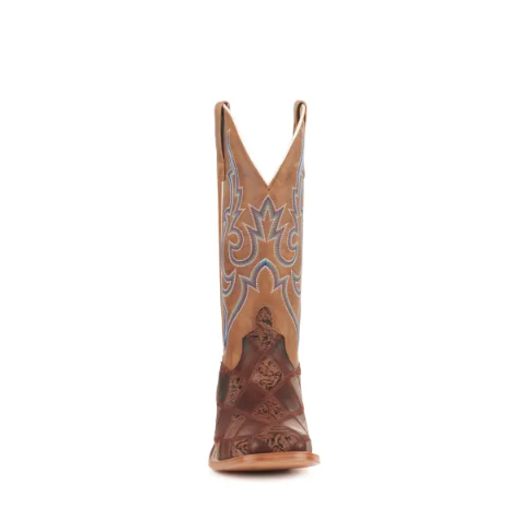 Men's Anderson Bean Horse Power Brown Patchwork and Tan Wide Square Toe Cowboy Boots-BROWN