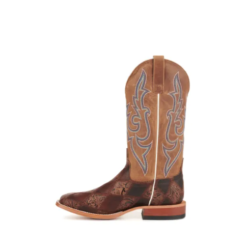 Men's Anderson Bean Horse Power Brown Patchwork and Tan Wide Square Toe Cowboy Boots-BROWN