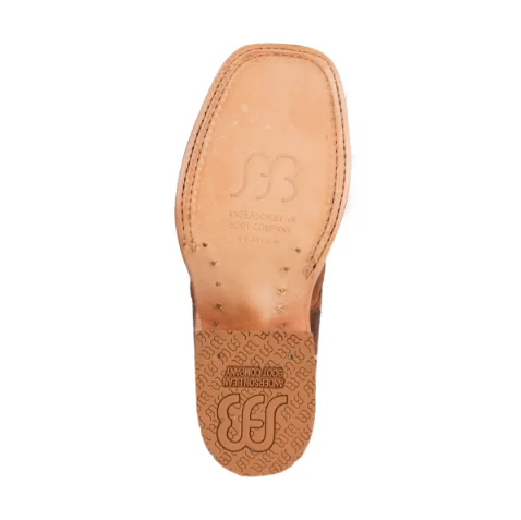 Anderson Bean | Youth Horse Power Cognac Fish Print and Green Wide Square Toe Western Boot-COGNAC