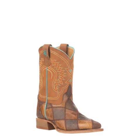 Anderson Bean | Kids' Brown & Tan Patchwork Square Toe Western B