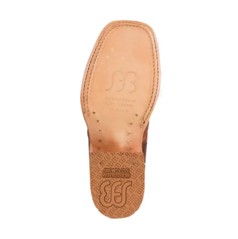 Anderson Bean | Kids Horse Power Cognac Fish Print and Green Wide Square Toe Western Boot-COGNAC