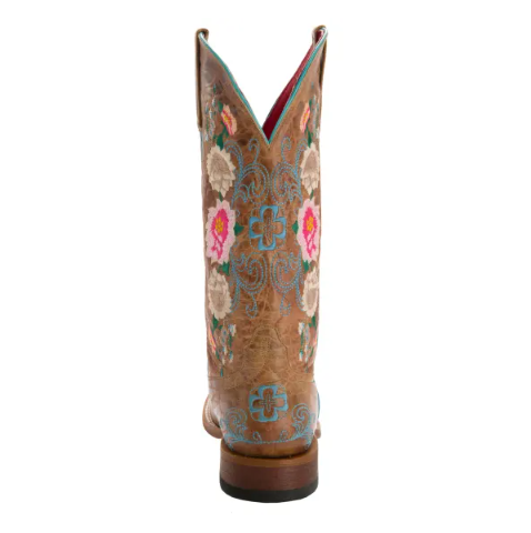 Women's Anderson Bean Macie Bean Antiqued Honey Brown with Rose Garden Embroidery Square Toe Cowboy