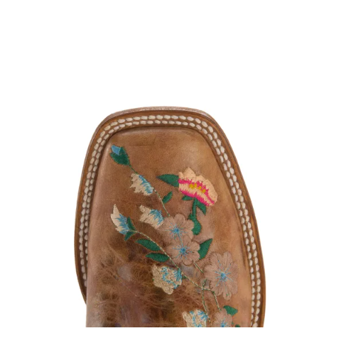 Women's Anderson Bean Macie Bean Antiqued Honey Brown with Rose Garden Embroidery Square Toe Cowboy