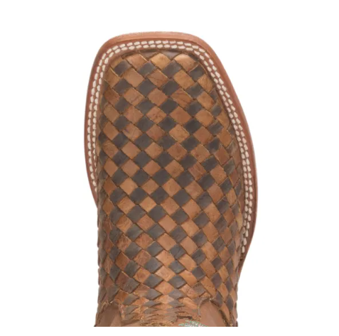 Women's Anderson Bean Macie Bean Toast and Honey Woven Square Toe Cowboy Boots-BROWN