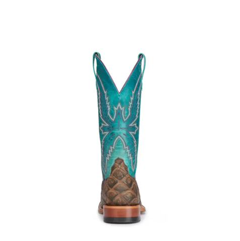 Women's Anderson Bean Macie Bean Cocoa Brown Fish Print and Turquoise Square Toe Cowboy Boots-SADDLE