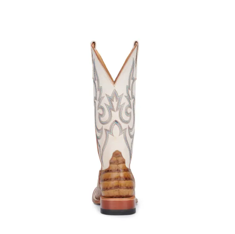 Women's Anderson Bean Macie Bean Antique Saddle Caiman Print and Bone Wide Square Toe Cowboy Boots-S