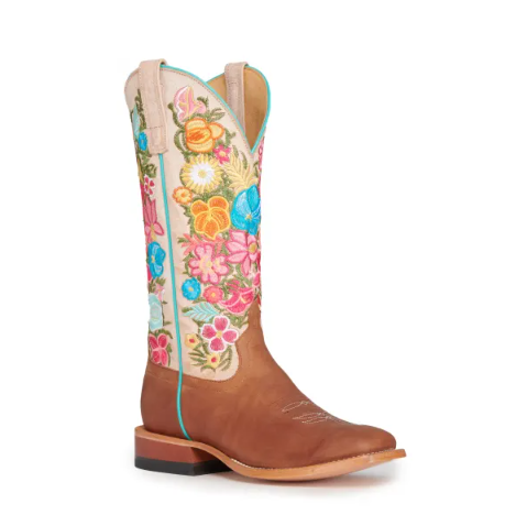 Women's Anderson Bean Macie Bean Cognac and Bone with Floral Emb