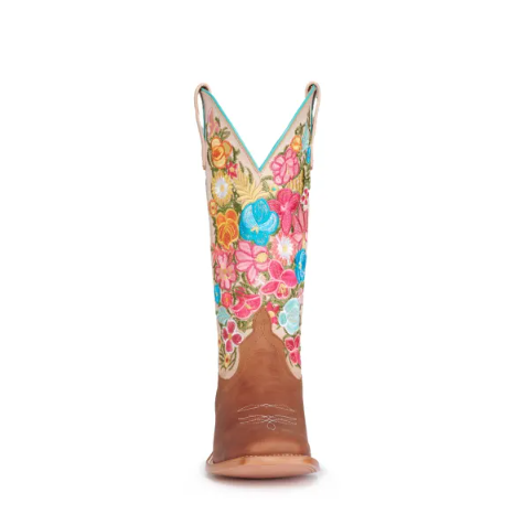 Women's Anderson Bean Macie Bean Cognac and Bone with Floral Emb