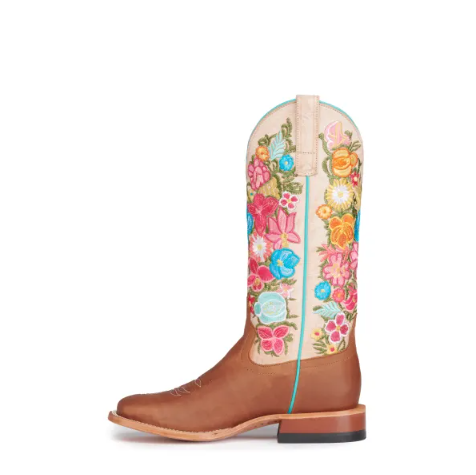 Women's Anderson Bean Macie Bean Cognac and Bone with Floral Emb