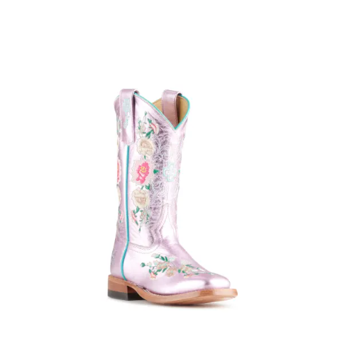 Anderson Bean | Kids Macie Bean Metallic Pink Floral Embroidered - Click Image to Close