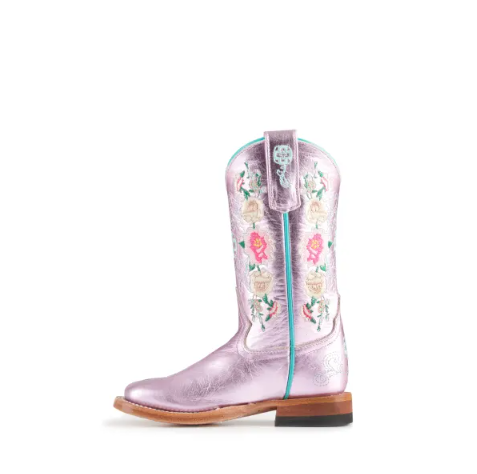 Anderson Bean | Kids Macie Bean Metallic Pink Floral Embroidered - Click Image to Close