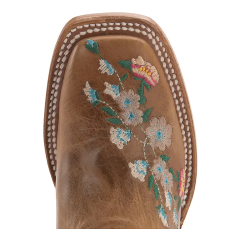 Anderson Bean | Youth Macie Bean Antiqued Honey Brown with Rose Garden Embroidery Square Toe Boots-T